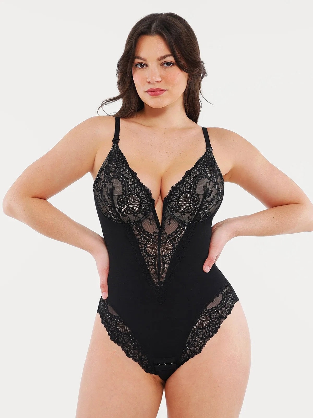 Black Lace Plunge Bodysuit